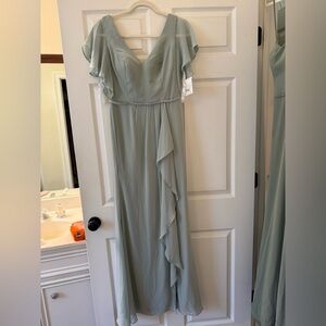 David’s Bridal Dusty Sage Green Ruffle Dress New with tags on. Never warn.
